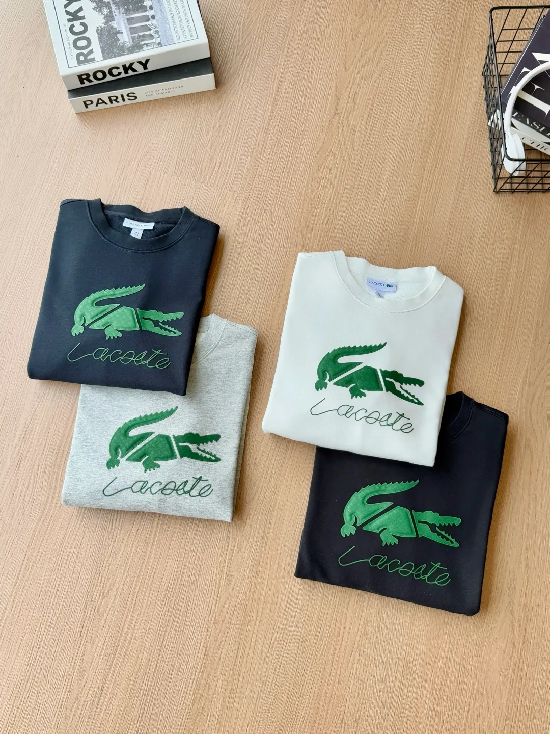 P 120LACOSTE. 2026 Autumn New Product Counter Same Style Printed Cotton Round Neck Sweater 360g Pure Cotton Terry M.L.XL 2XL LA-W 3057